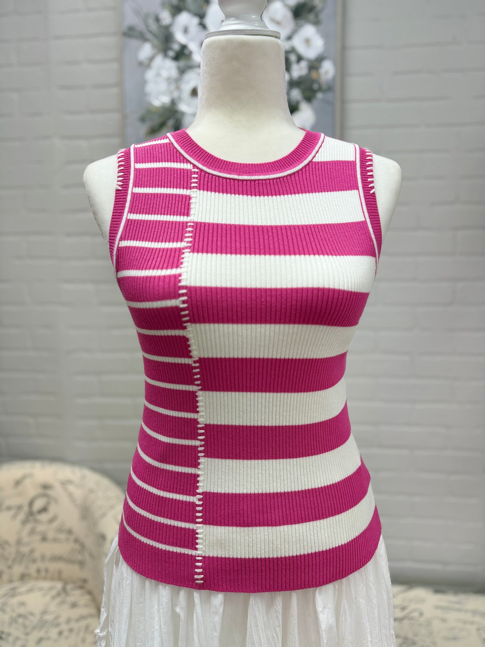 Pink Asymmetrical Knit Tank