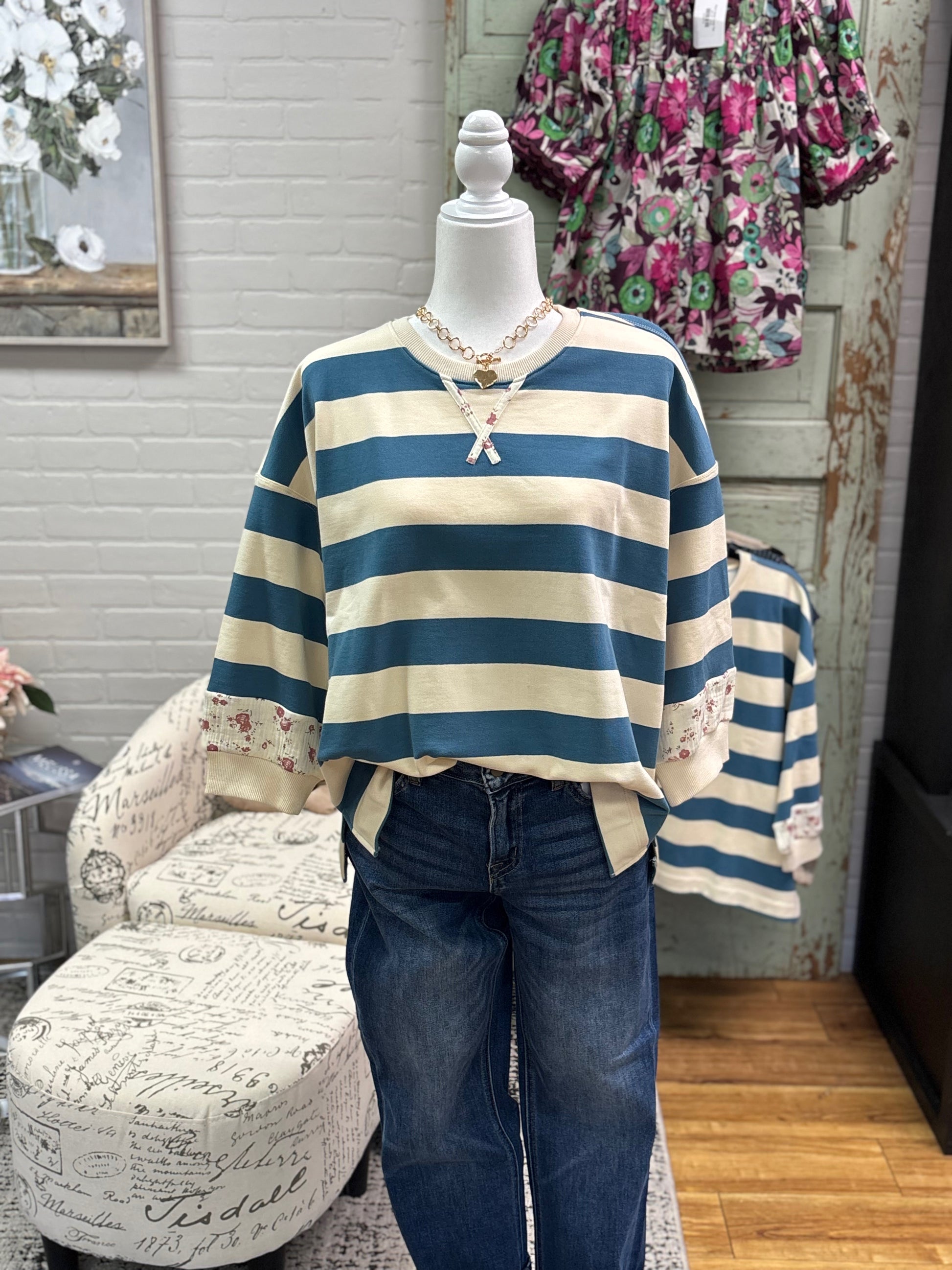 Cream and Blue Sweatshirt