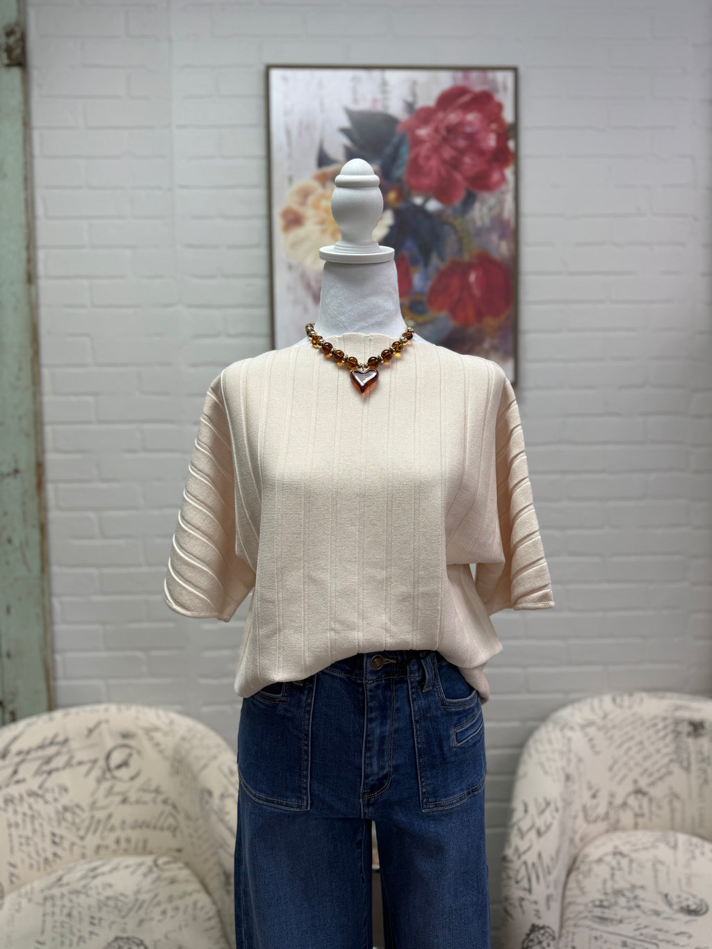 Ecru Knit Ribbed Top