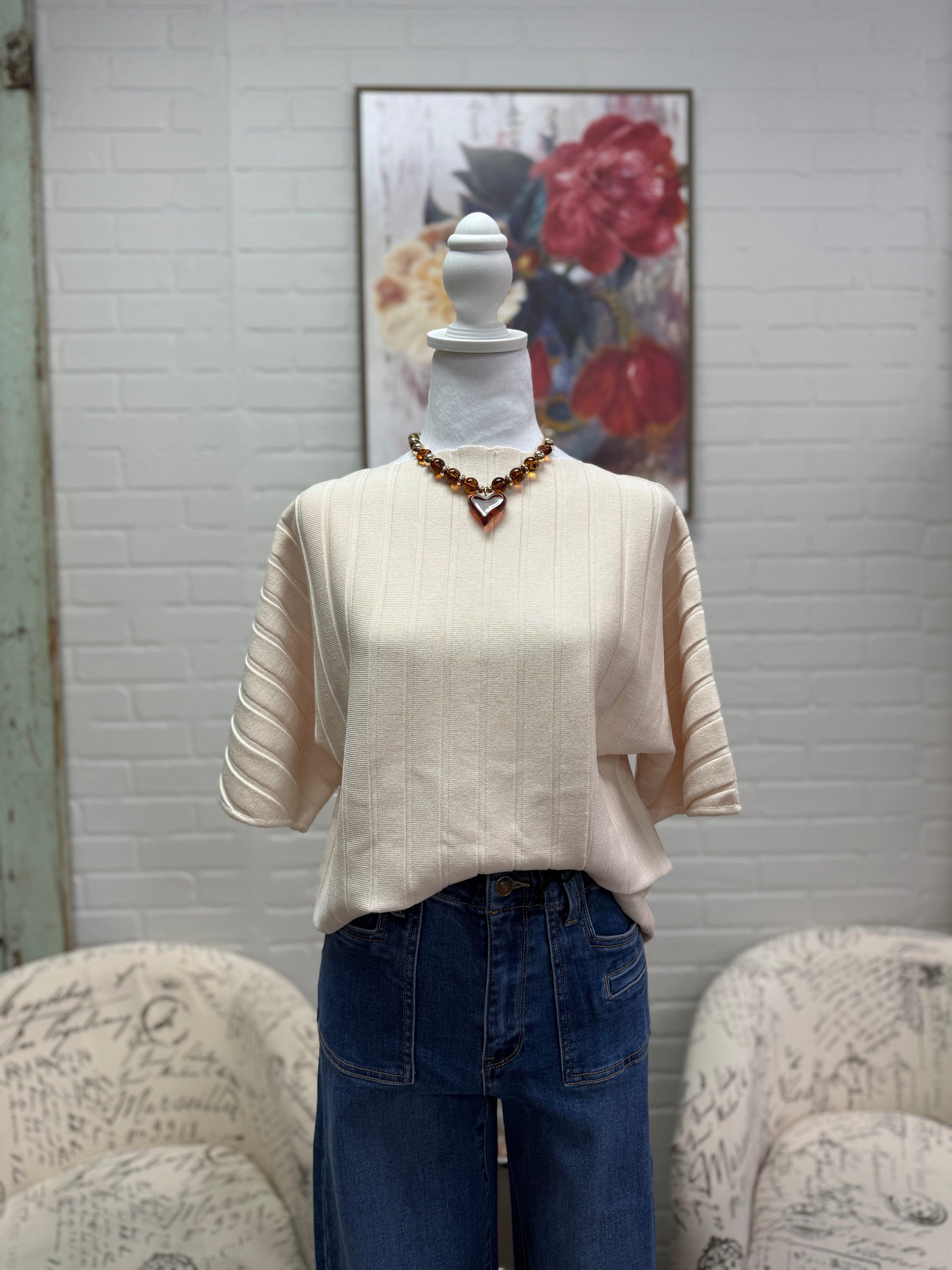 Ecru Knit Ribbed Top