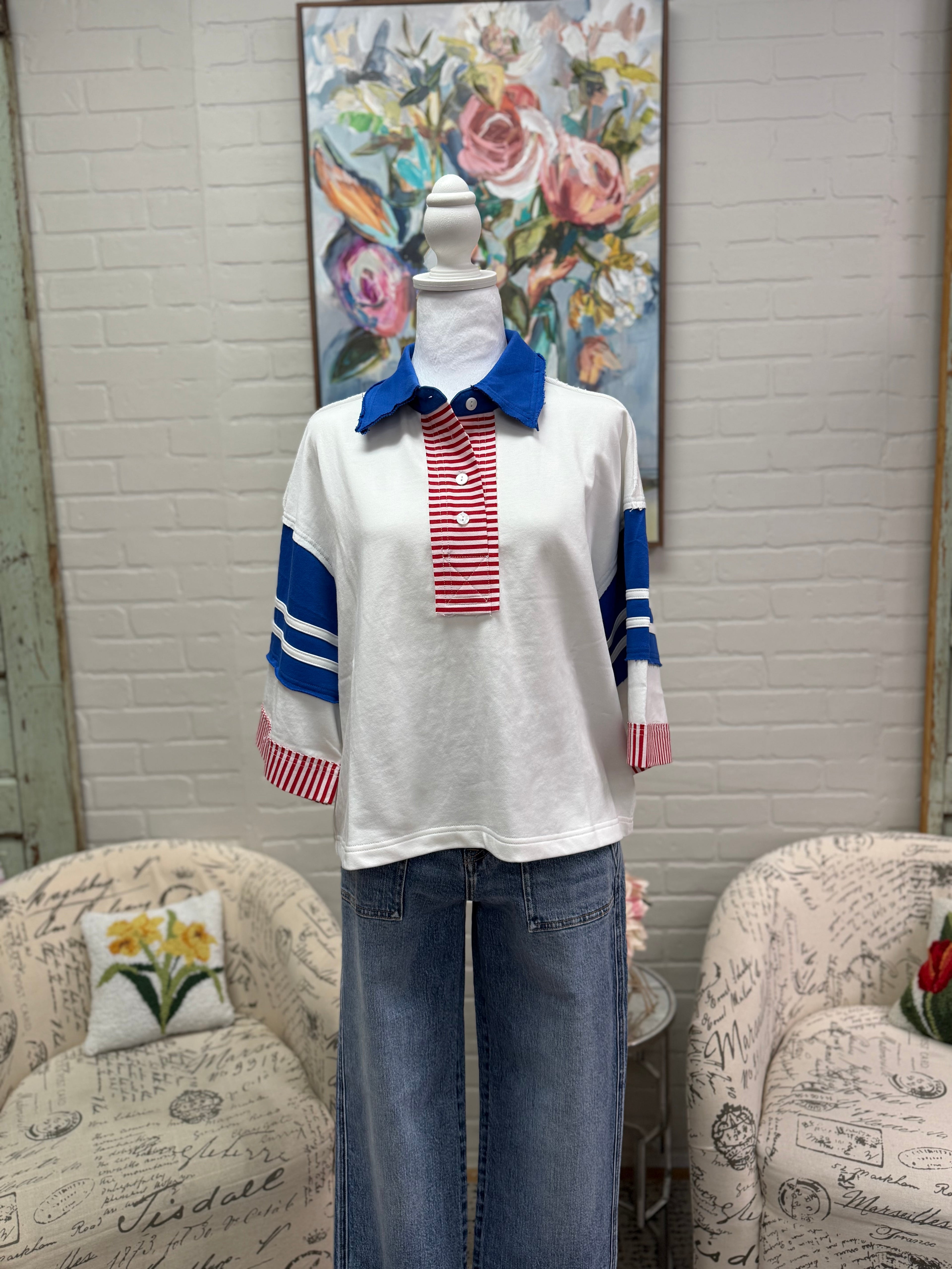 Red, White & Blue 3/4 Sleeve Top