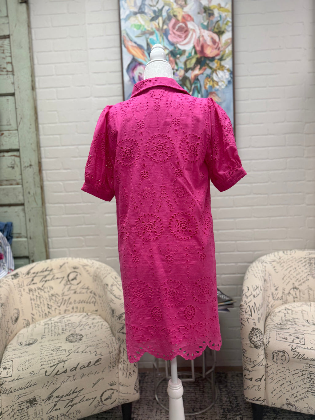 Pink Eyelet Button Down Dress