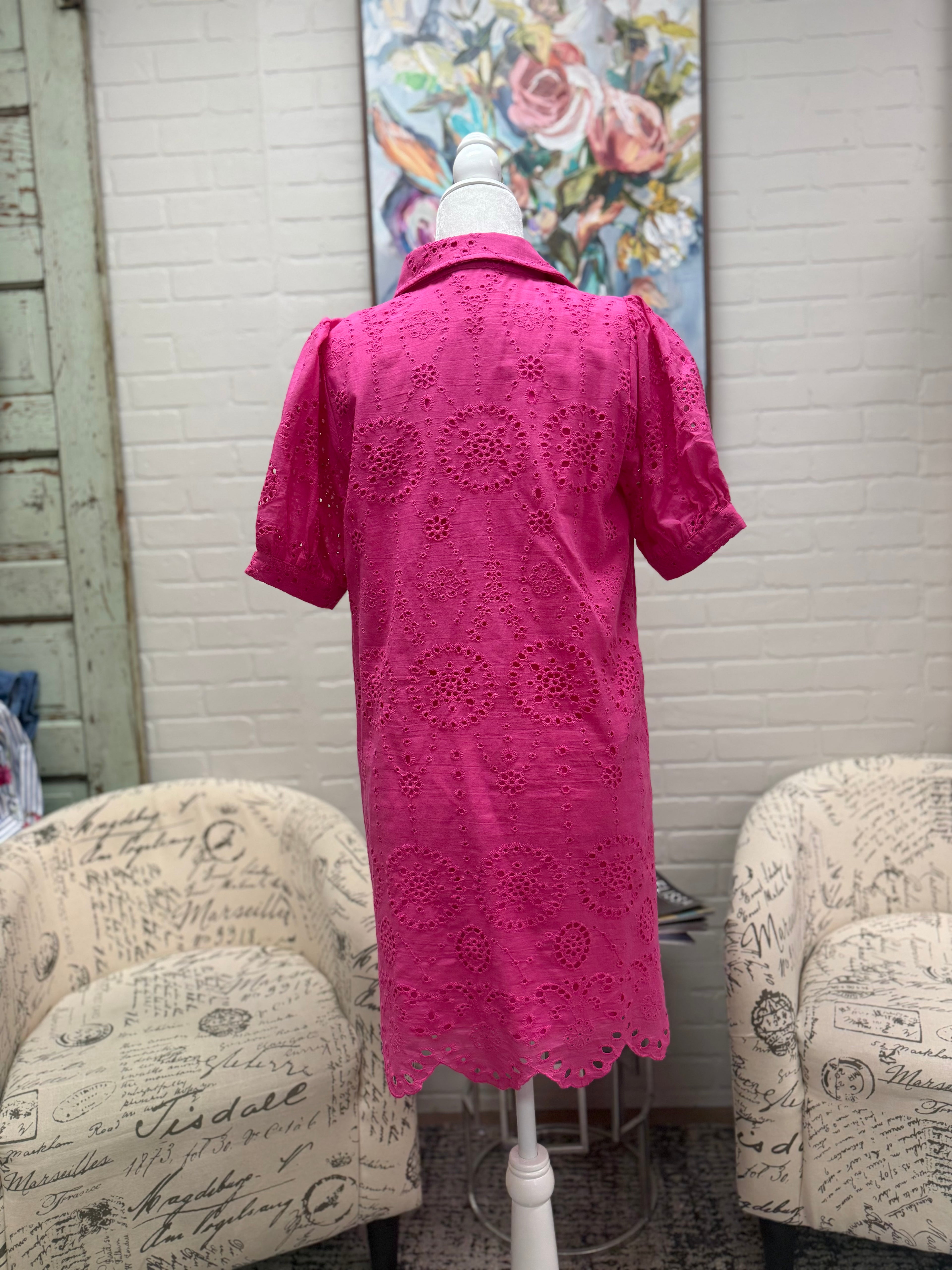 Pink Eyelet Button Down Dress