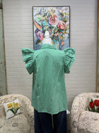 Green Gingham Flutter Sleeve Blouse