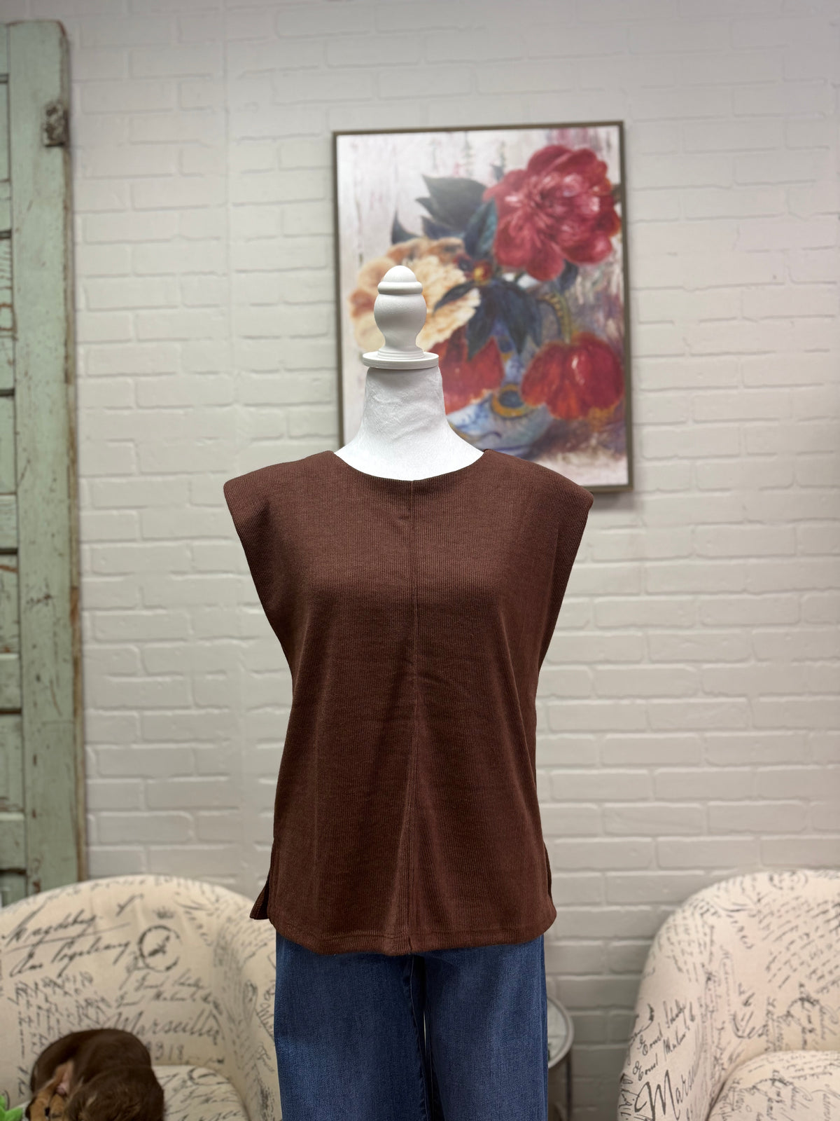 Brown Padded Shoulder Sweater