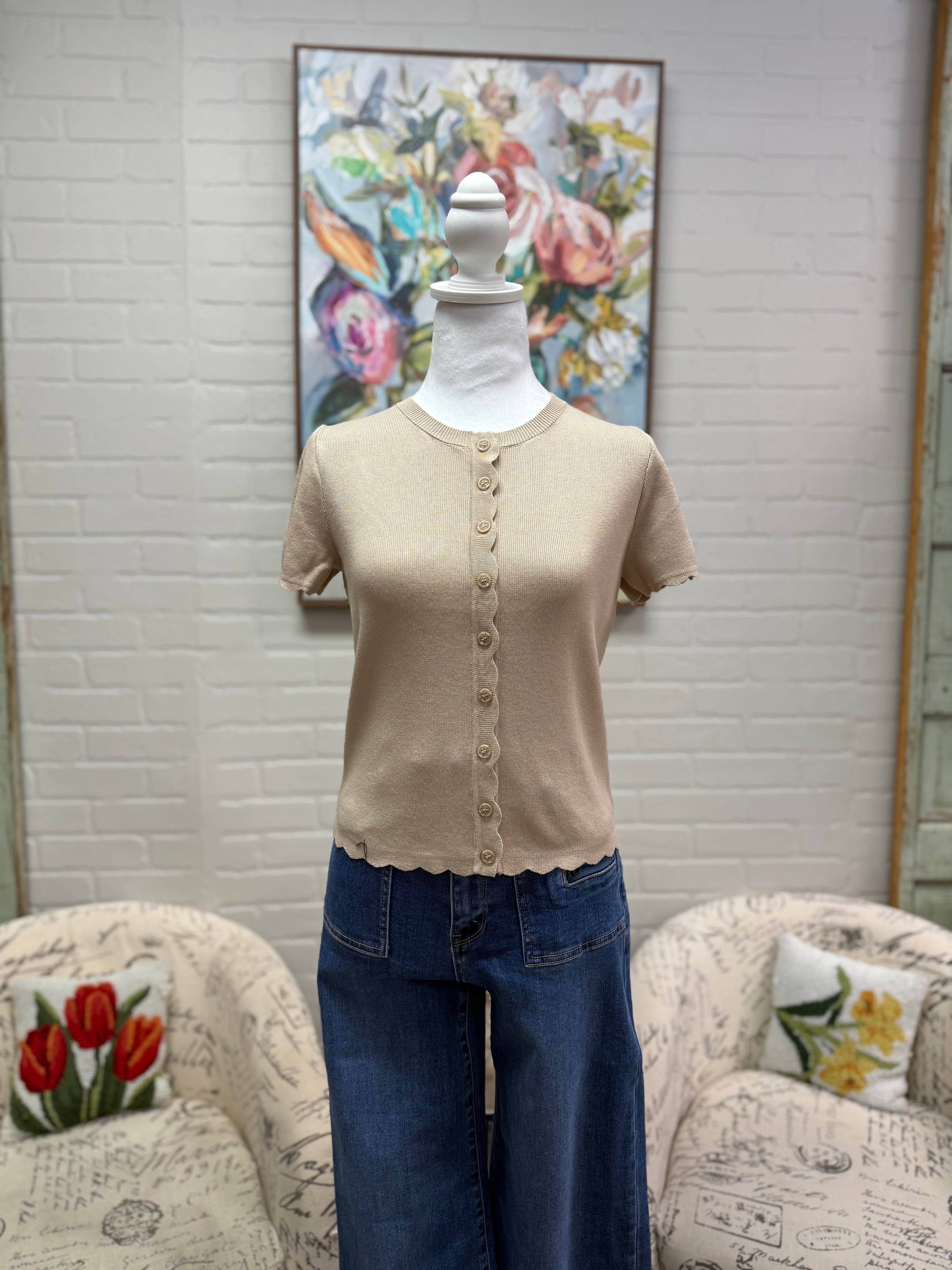 Khaki Short Sleeve Cardigan