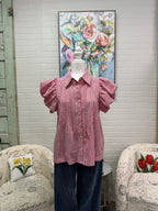 Red Gingham Pintuck Blouse