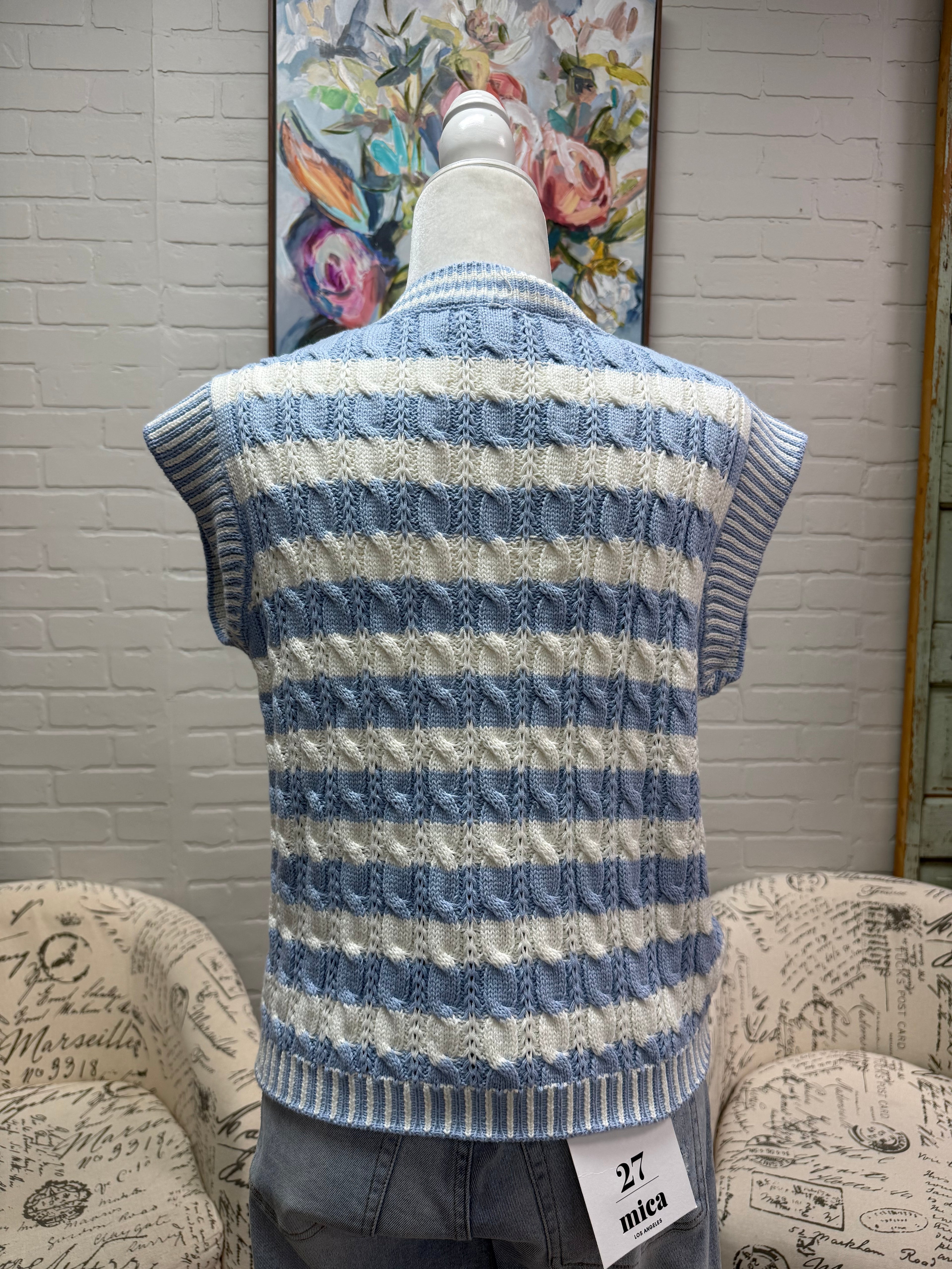 Blue Striped Sweater Vest