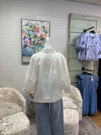 White Textured 3/4 Sleeve Blouse