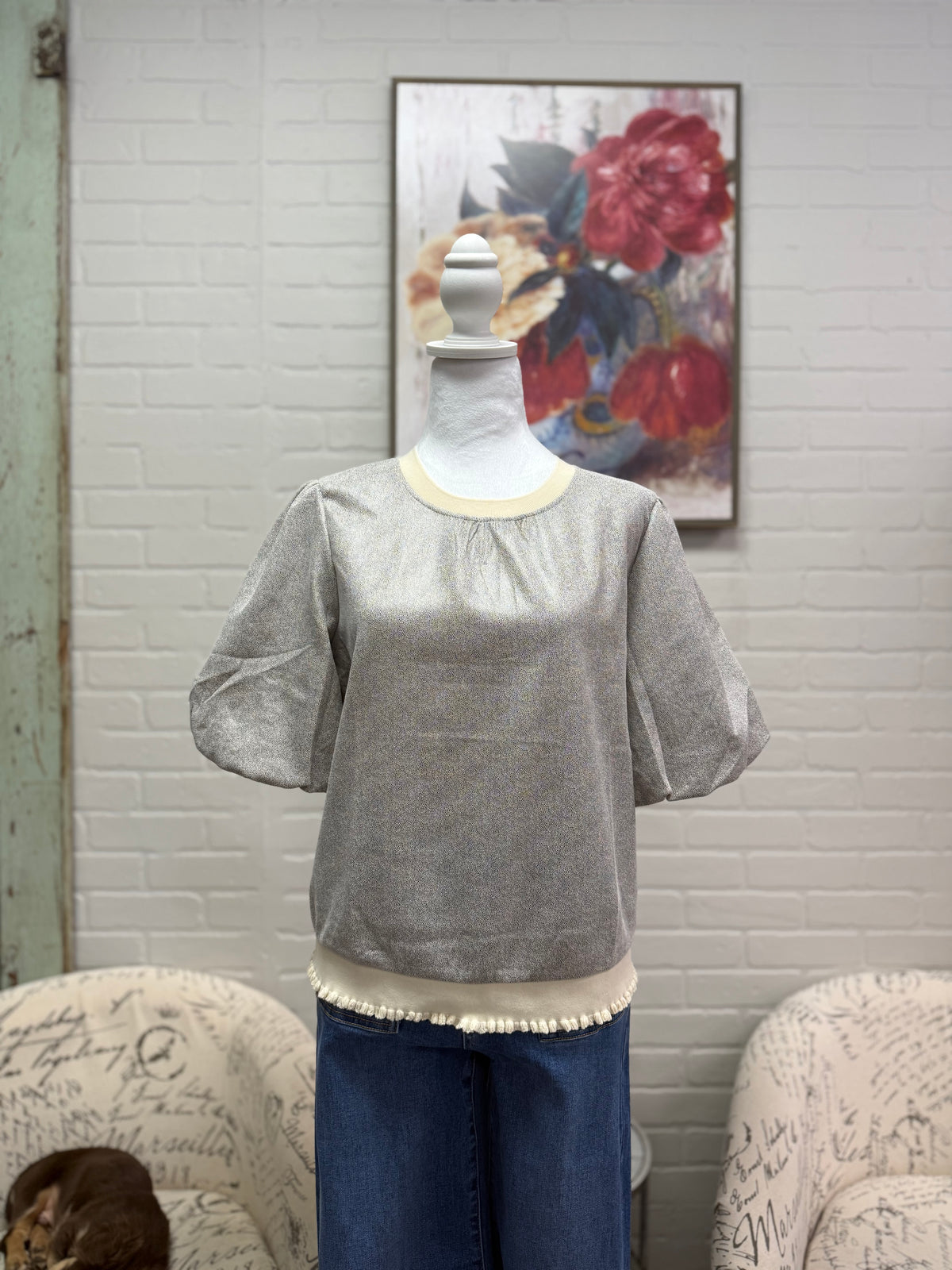 Cream Faux Leather Bubble Top