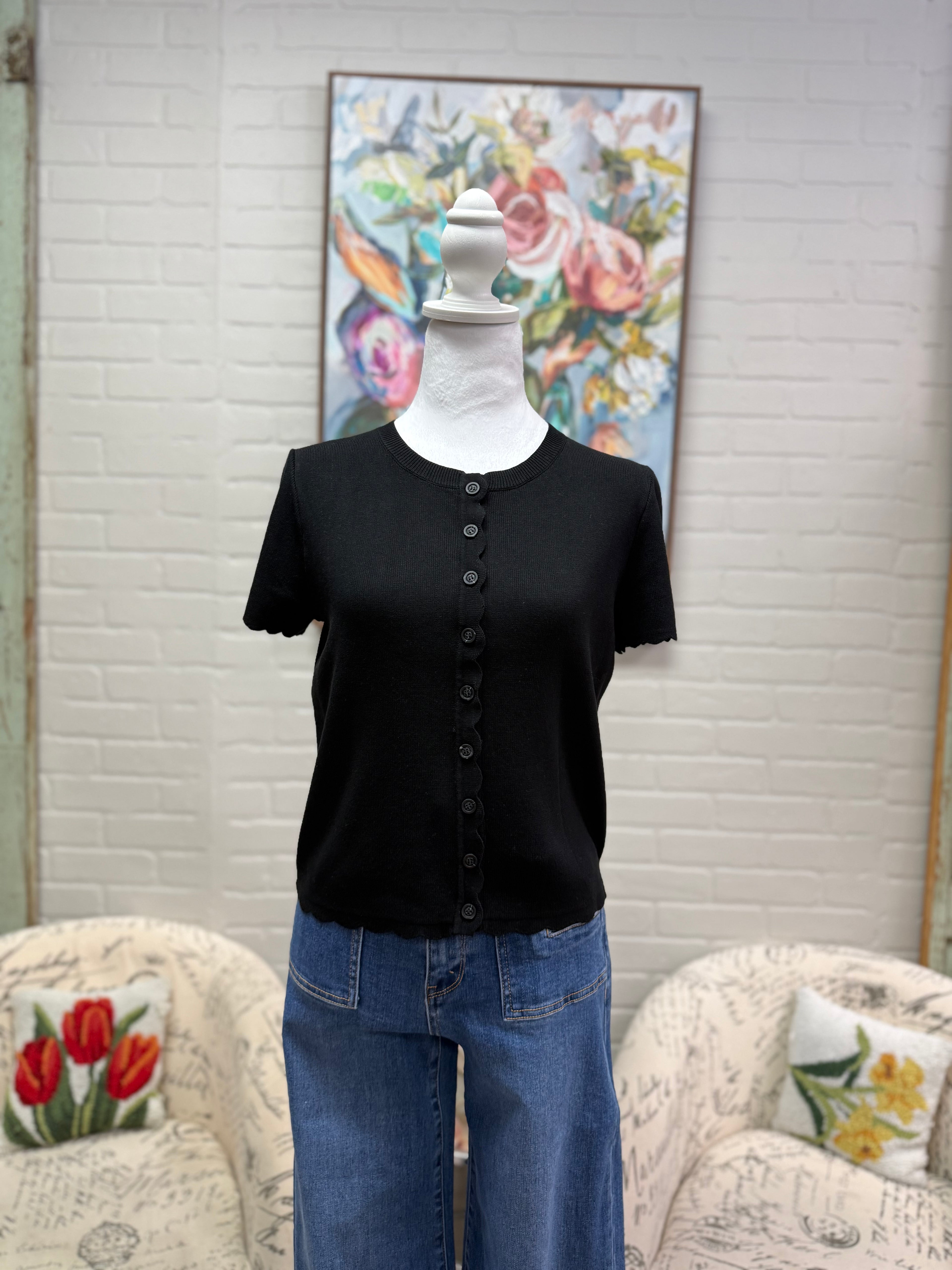 Black Short Sleeve Cardigan