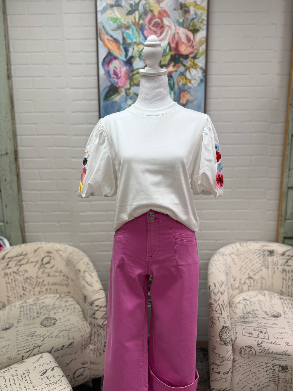 White Blouse w/ Embroidered Sleeves