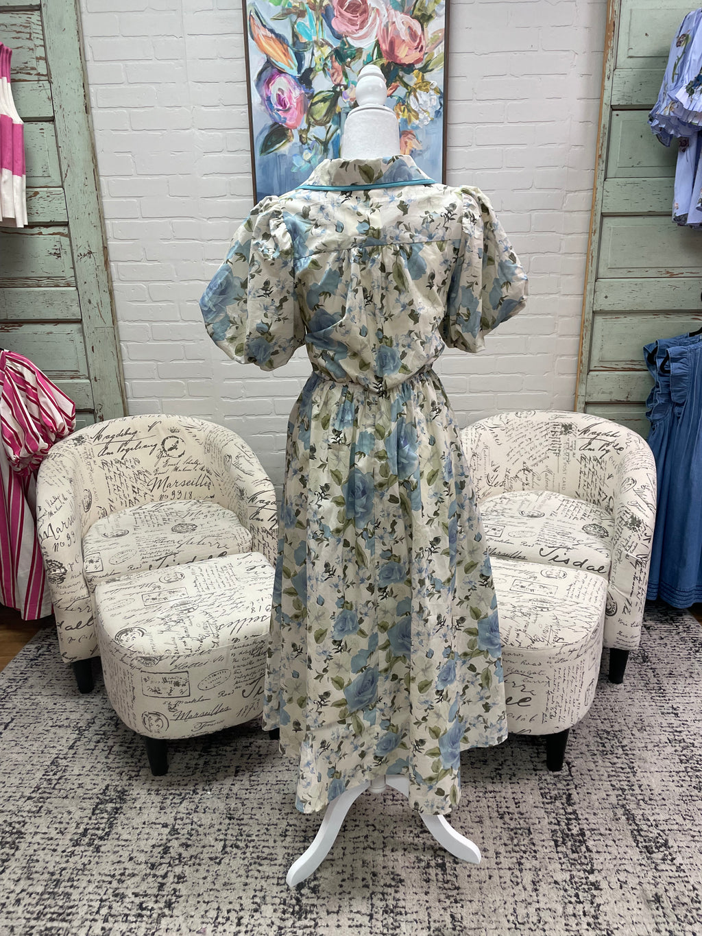 Blue Floral Midi Dress