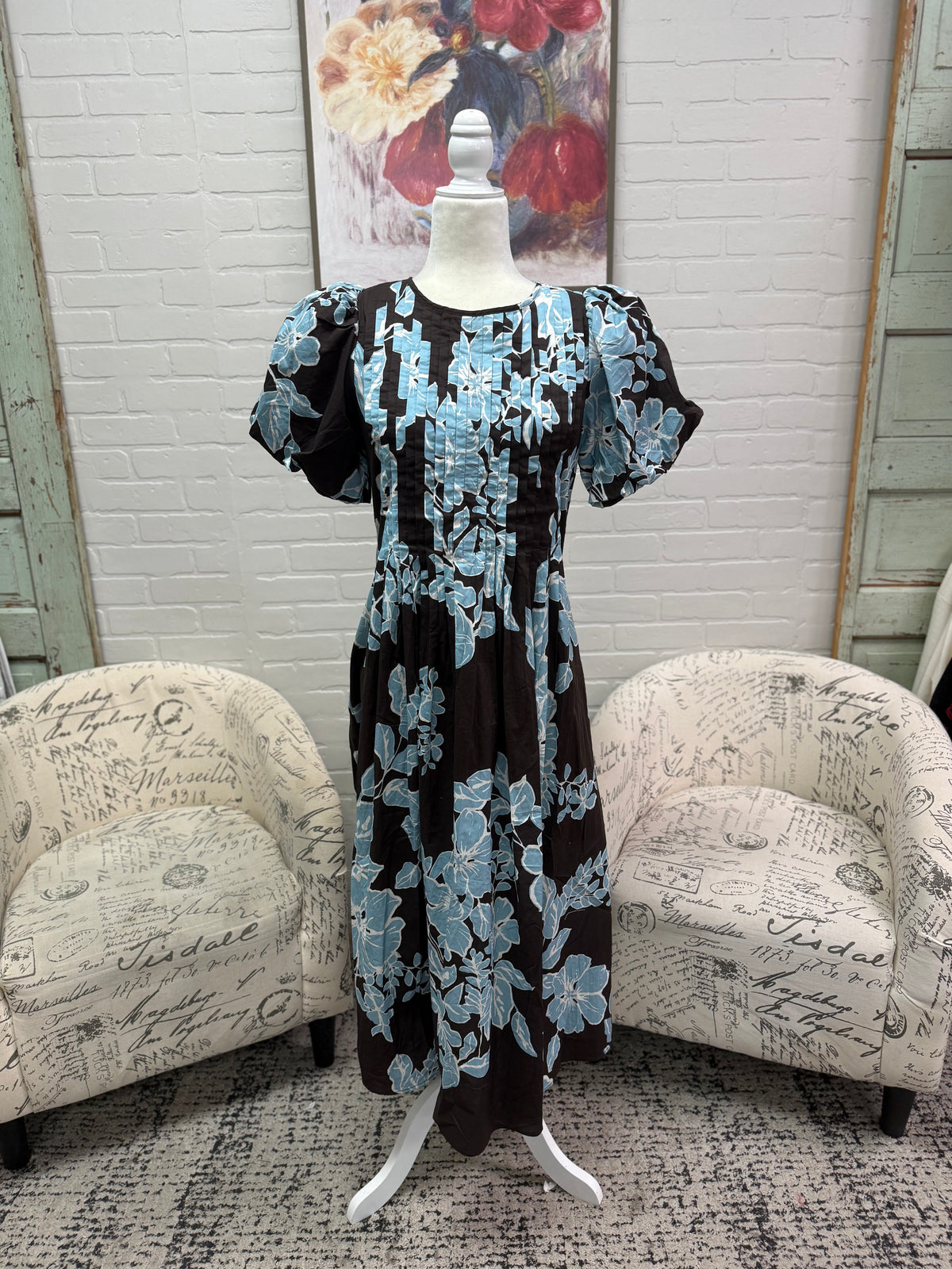 Brown & Blue Midi Dress