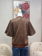Brown Faux Leather Bubble Top