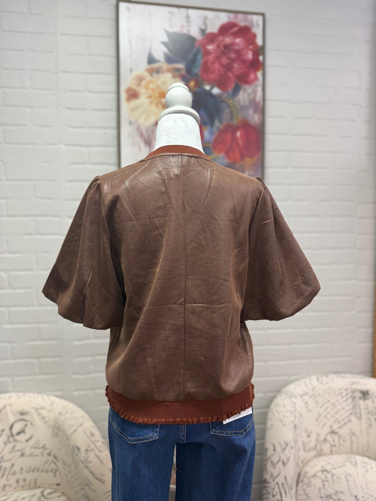 Brown Faux Leather Bubble Top