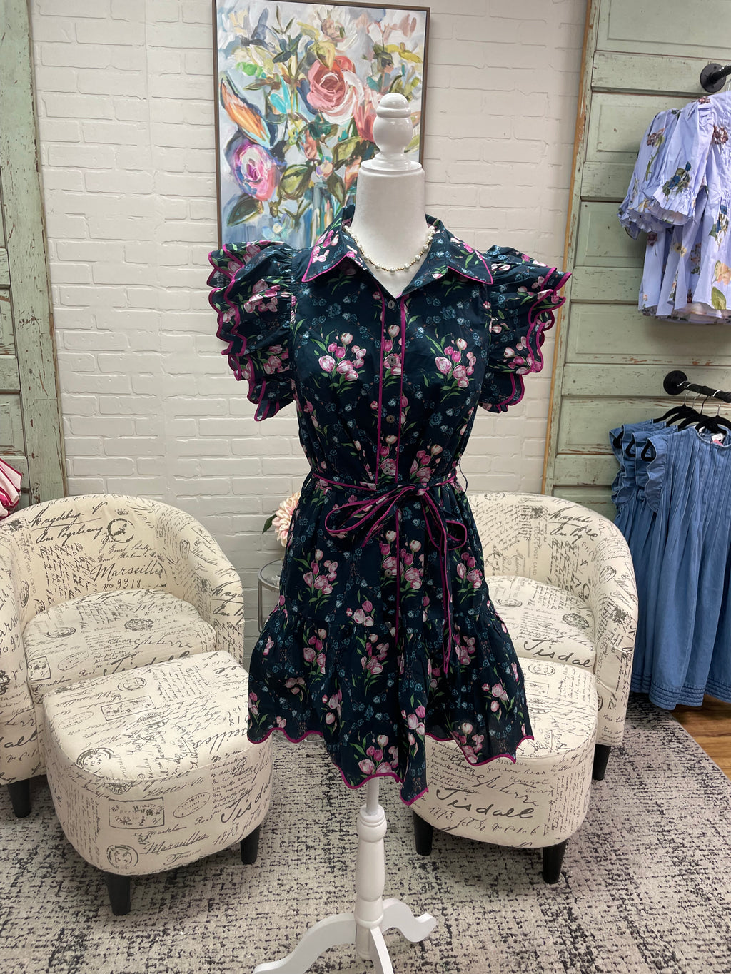 Navy Floral Mini Dress