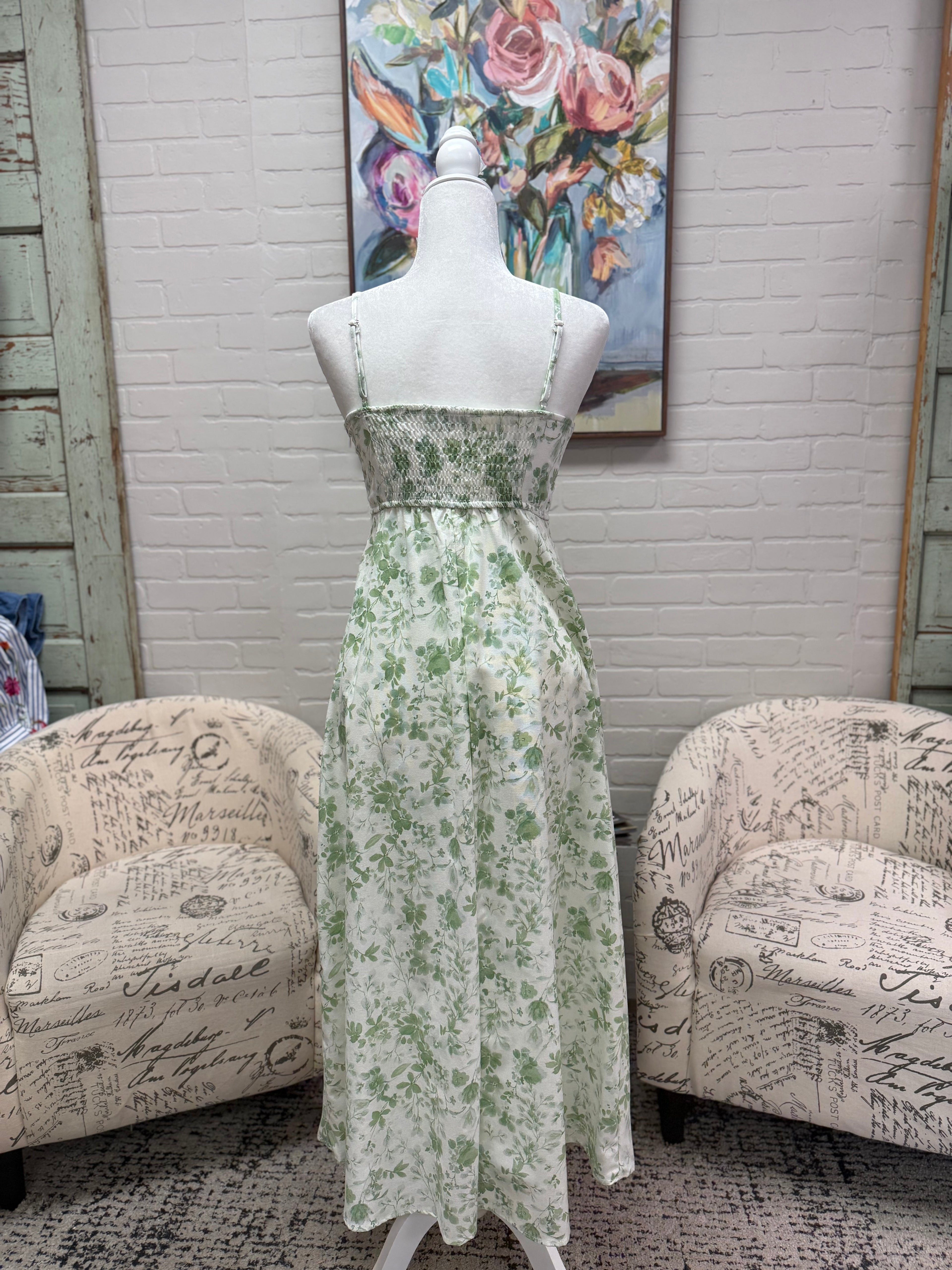 light green floral midi dress Bright Days Ahead Green White Combo Floral Midi Dress, Large - The Mint Julep Boutique