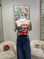 Lips & Leopard Football Tee