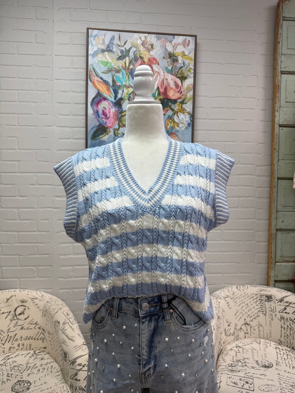 Blue Striped Sweater Vest