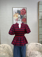 Red Plaid Peplum Top