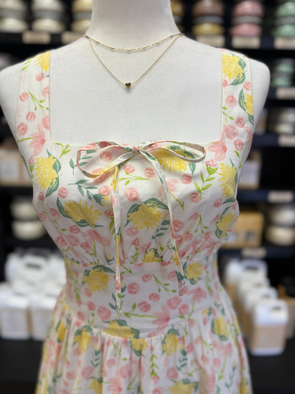 Pink and Yellow Floral Midi Dress