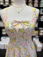 Pink and Yellow Floral Midi Dress
