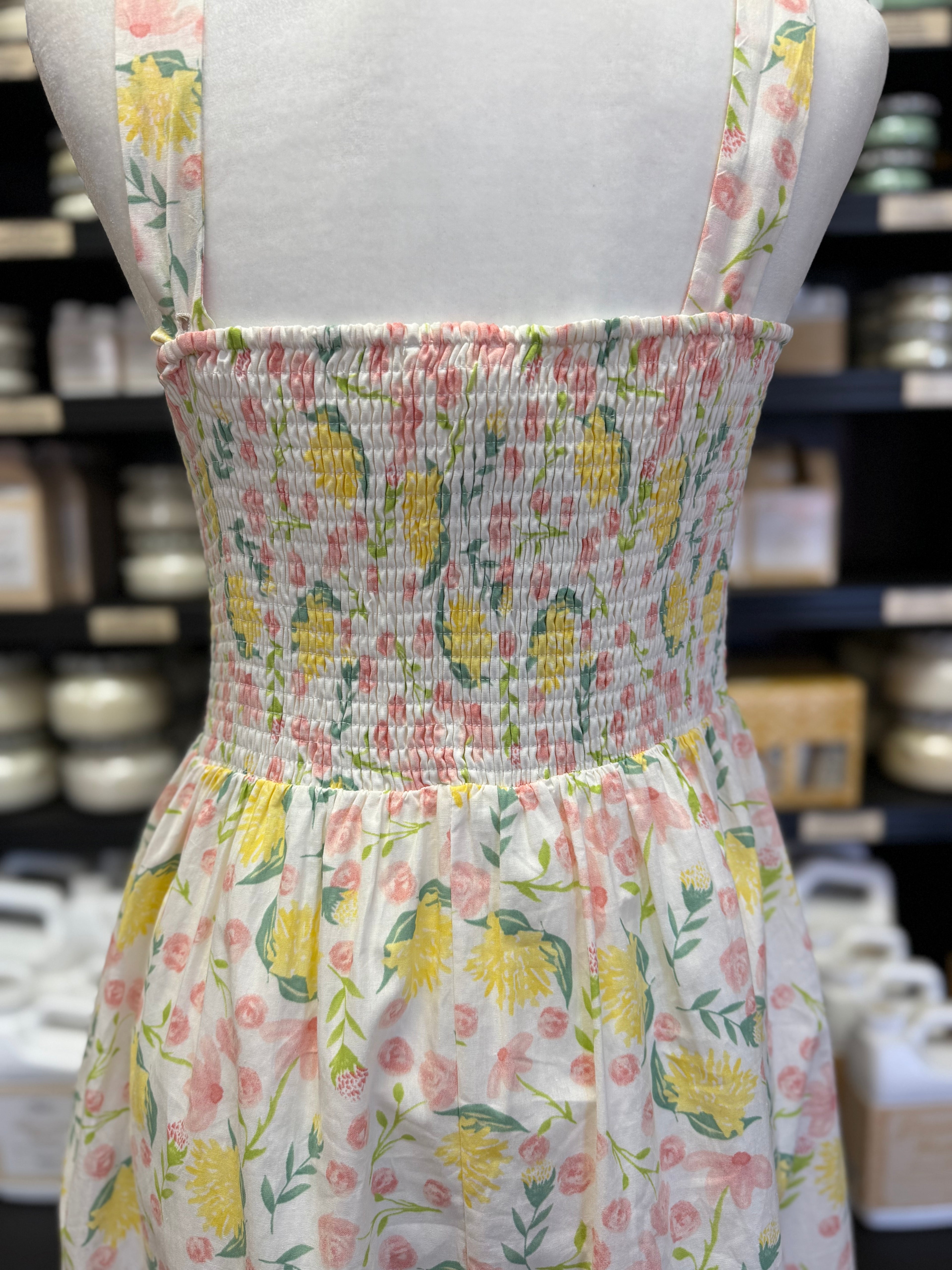 Pink and Yellow Floral Midi Dress