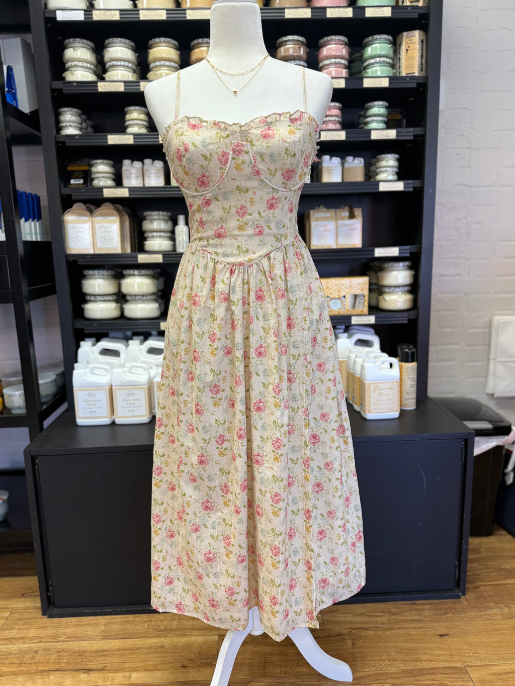 Cream Floral Midi Dress