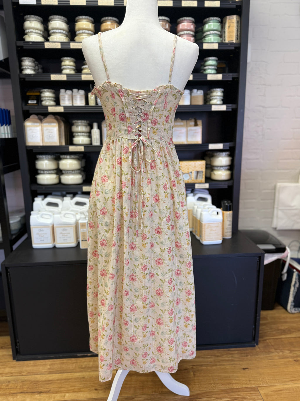 Cream Floral Midi Dress
