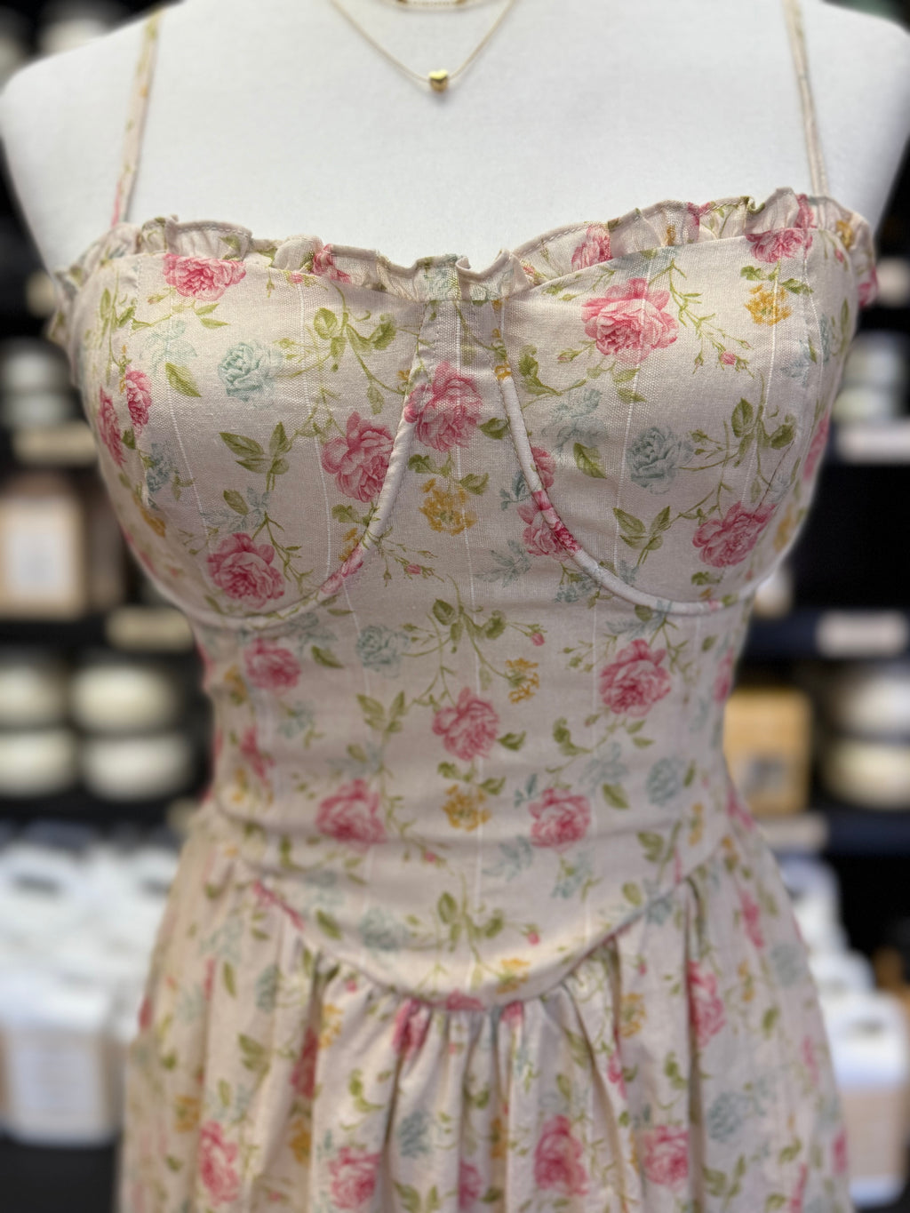 Cream Floral Midi Dress