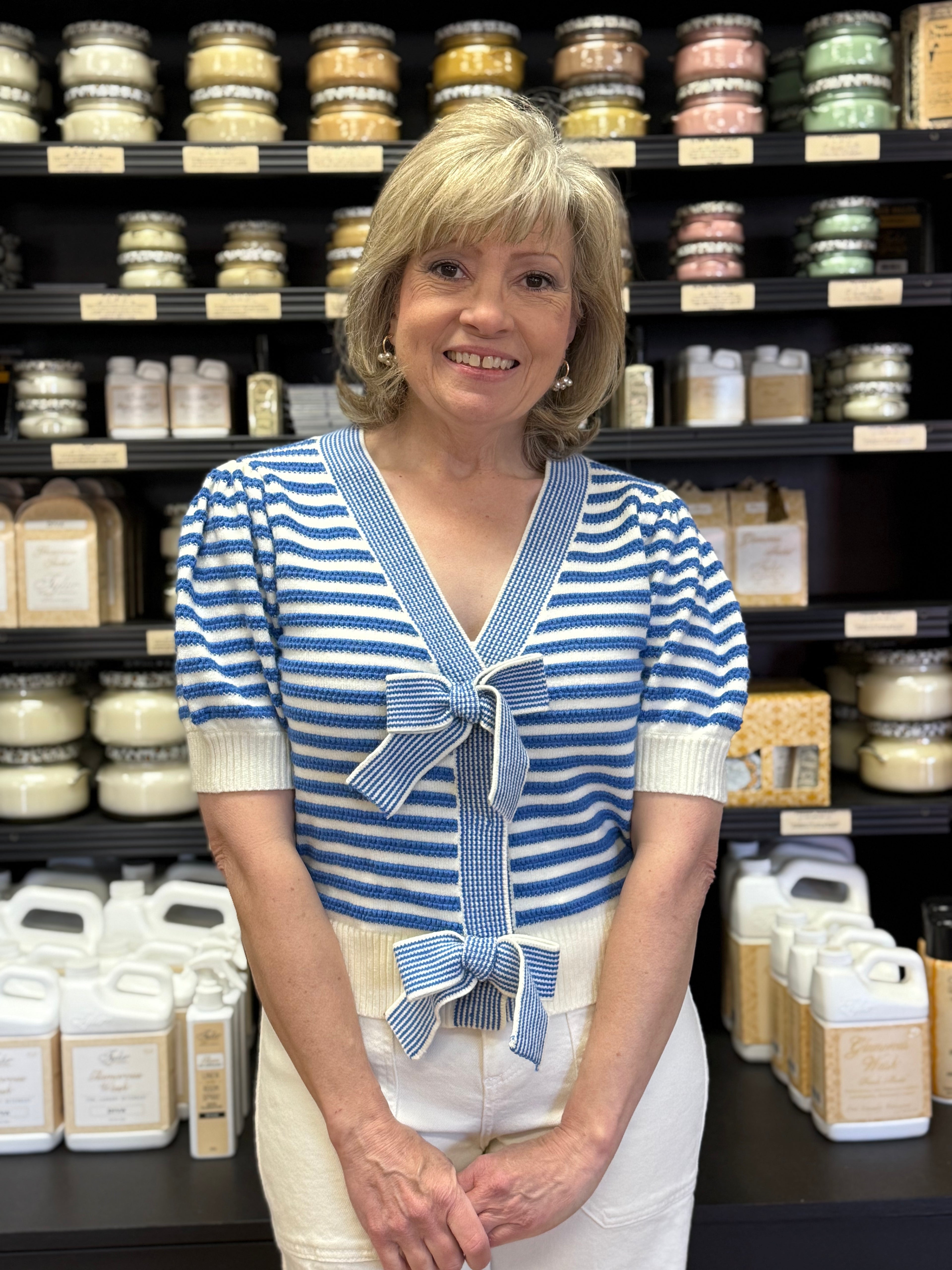 Blue Striped Sweater w/ Bows