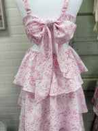 Pink Floral Tiered Midi Dress