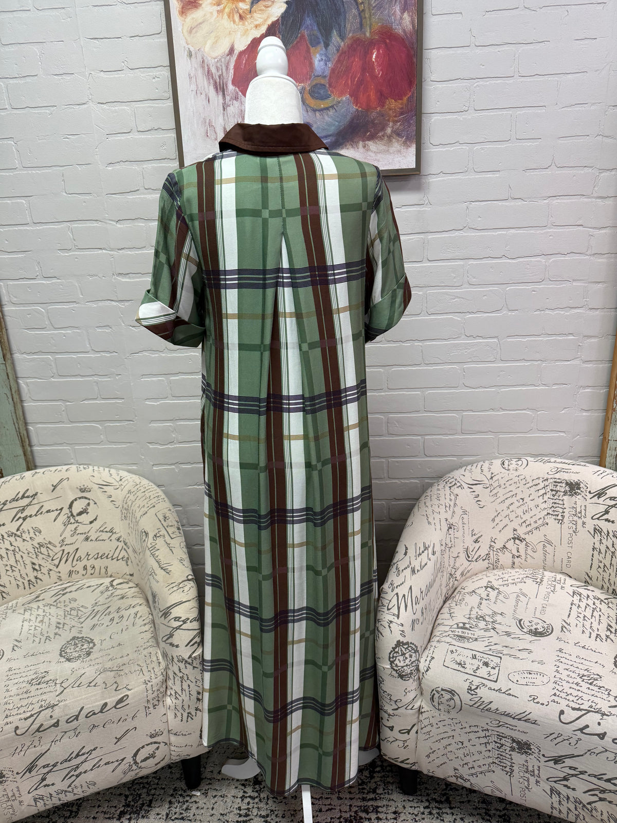 Olive Plaid Midi Dress