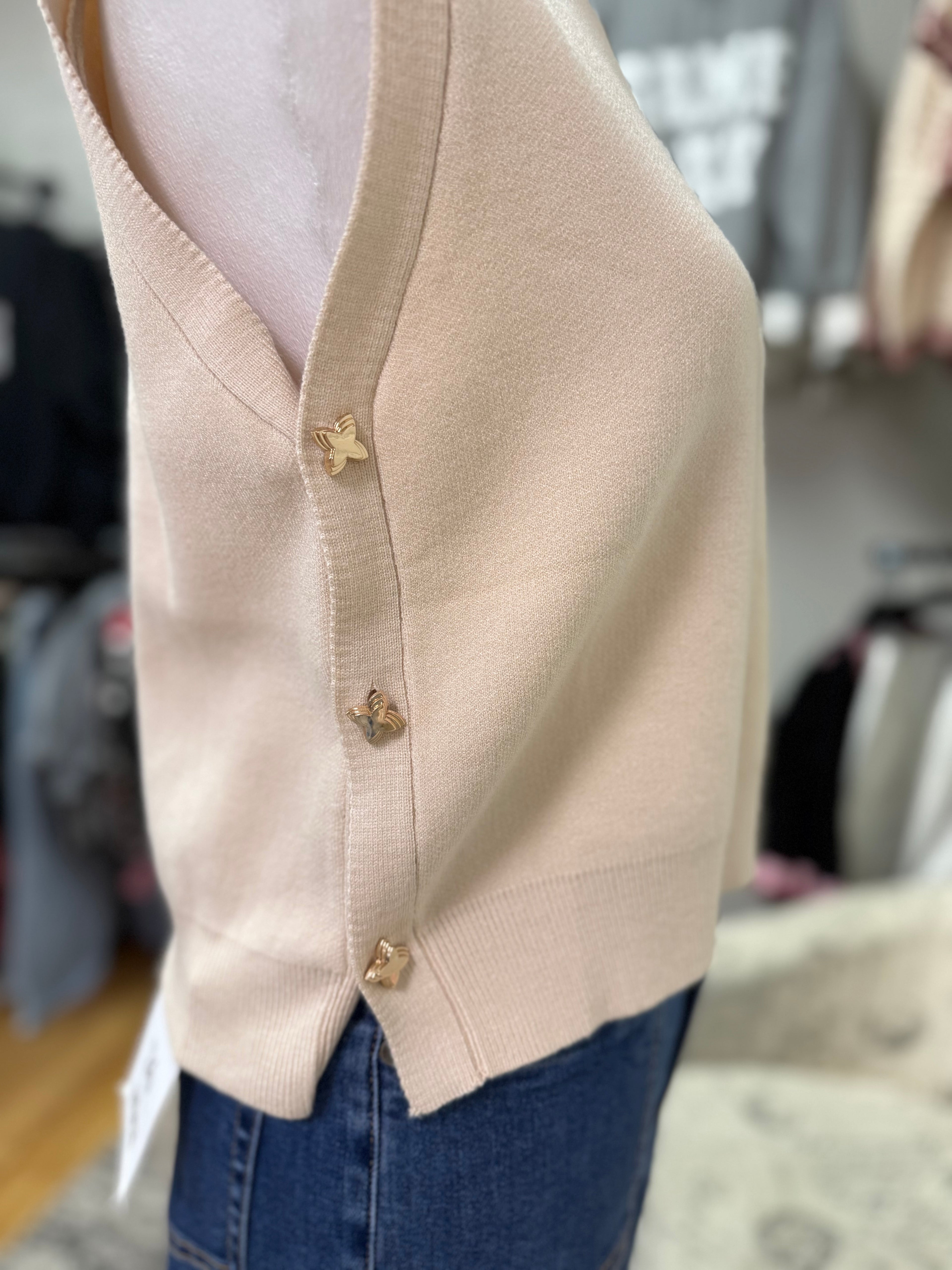 Cream Side Button Sweater