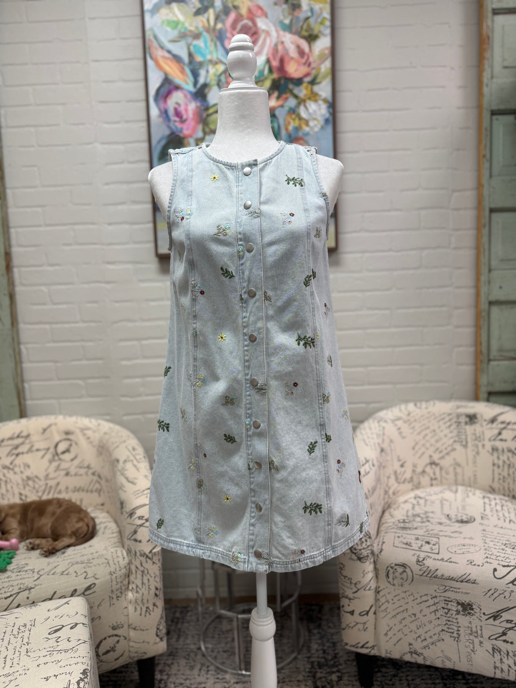 Embroidered Denim Floral Mini