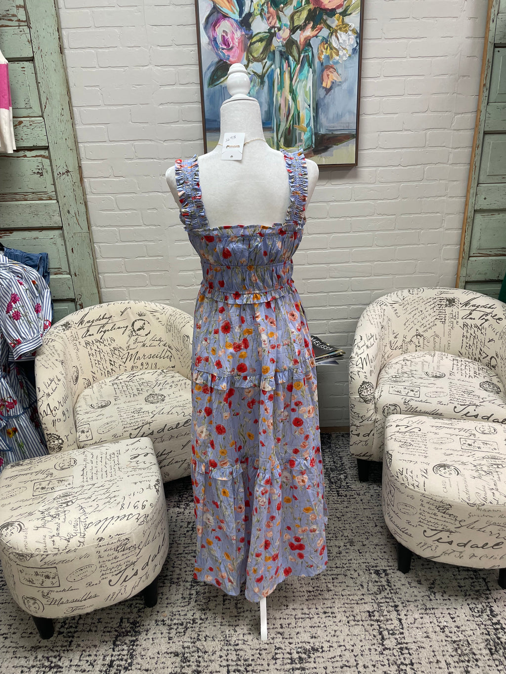 Blue Multi Floral Midi Dress
