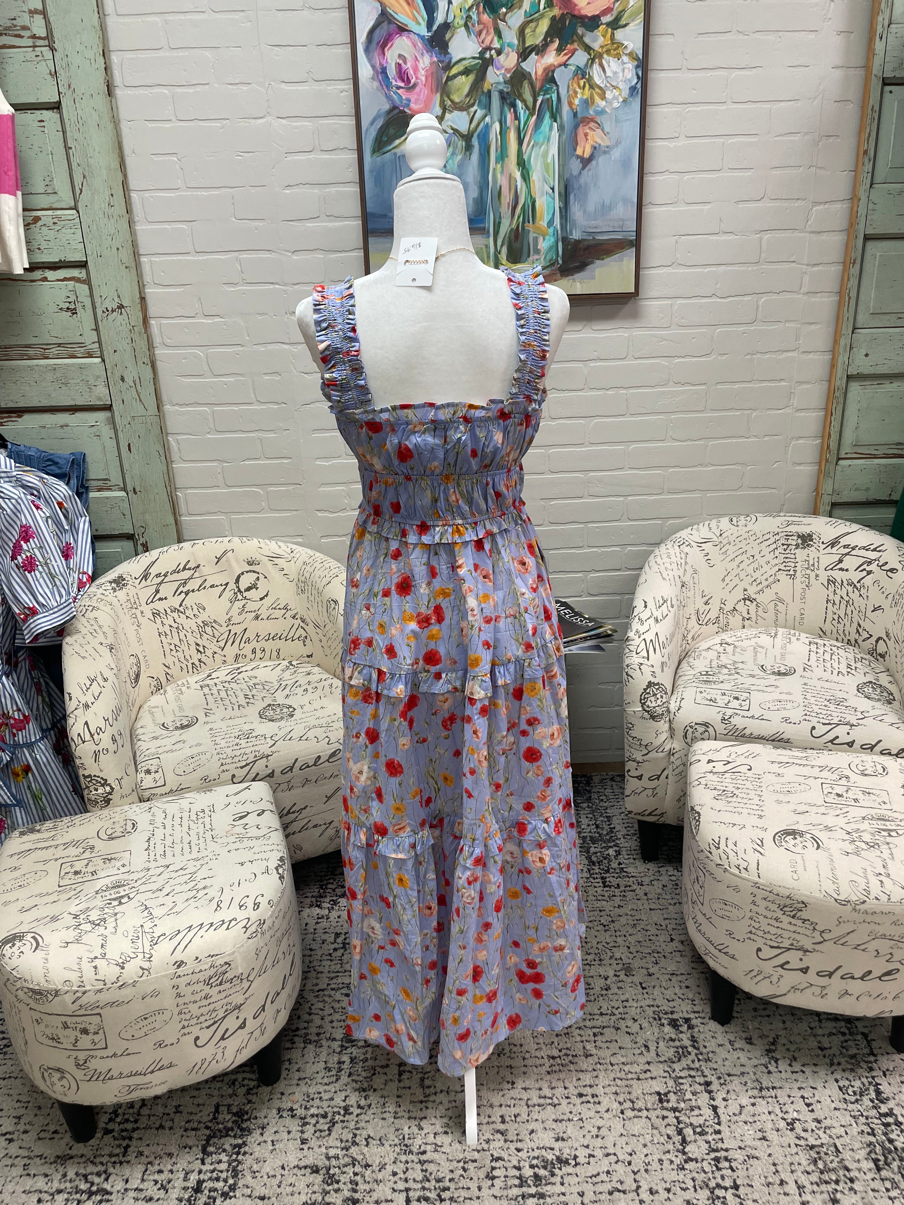 Blue Multi Floral Midi Dress