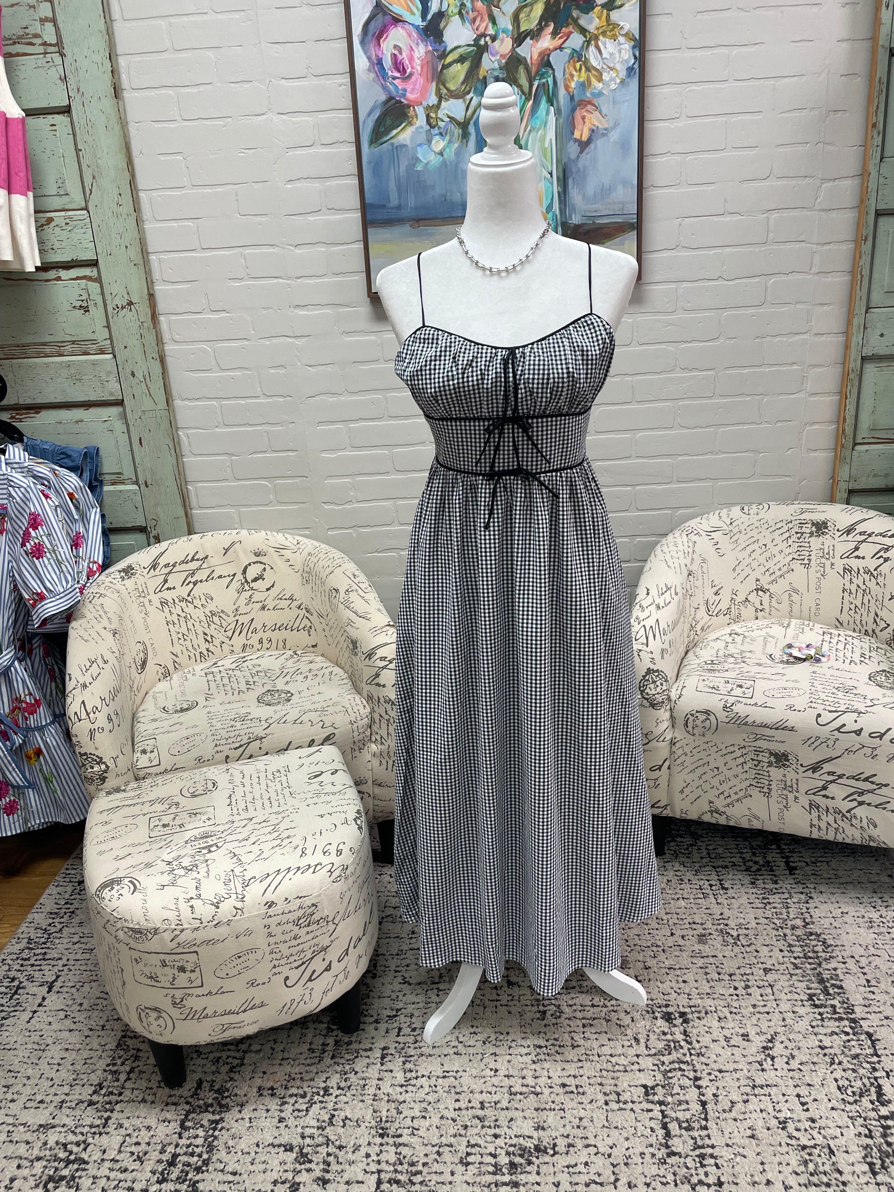 Black Gingham Midi Dress