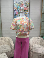 Floral Embroidered Bubble Sleeve Top