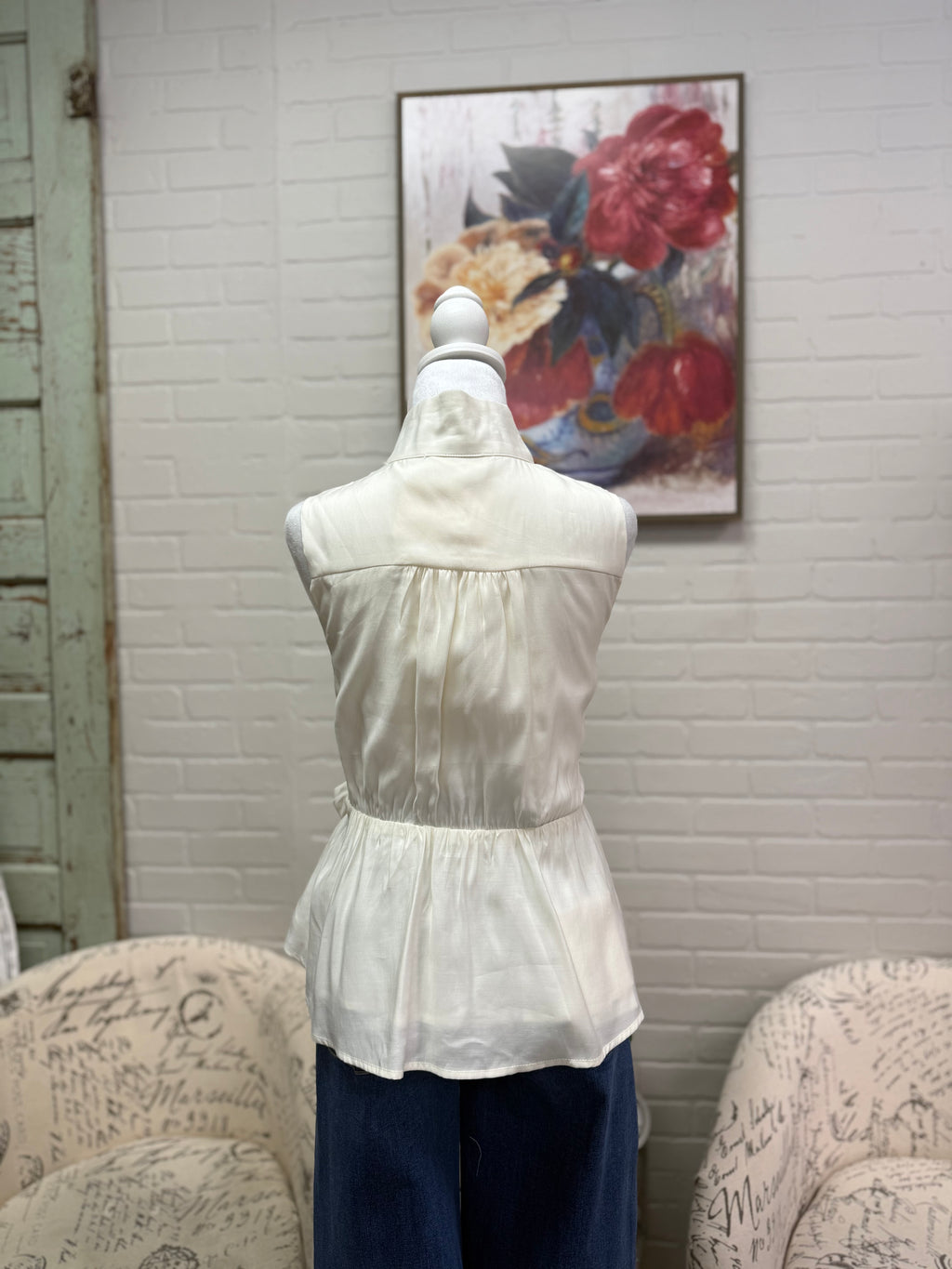 Cream Tie Waist Top