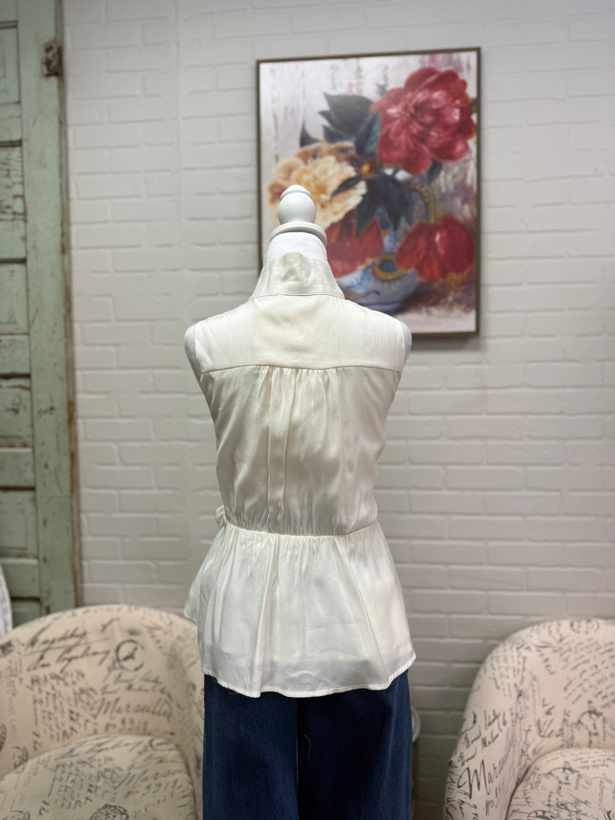 Cream Tie Waist Top