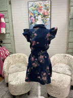 Dark Blue Denim Floral Dress