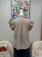 Taupe Gingham Pintuck Blouse