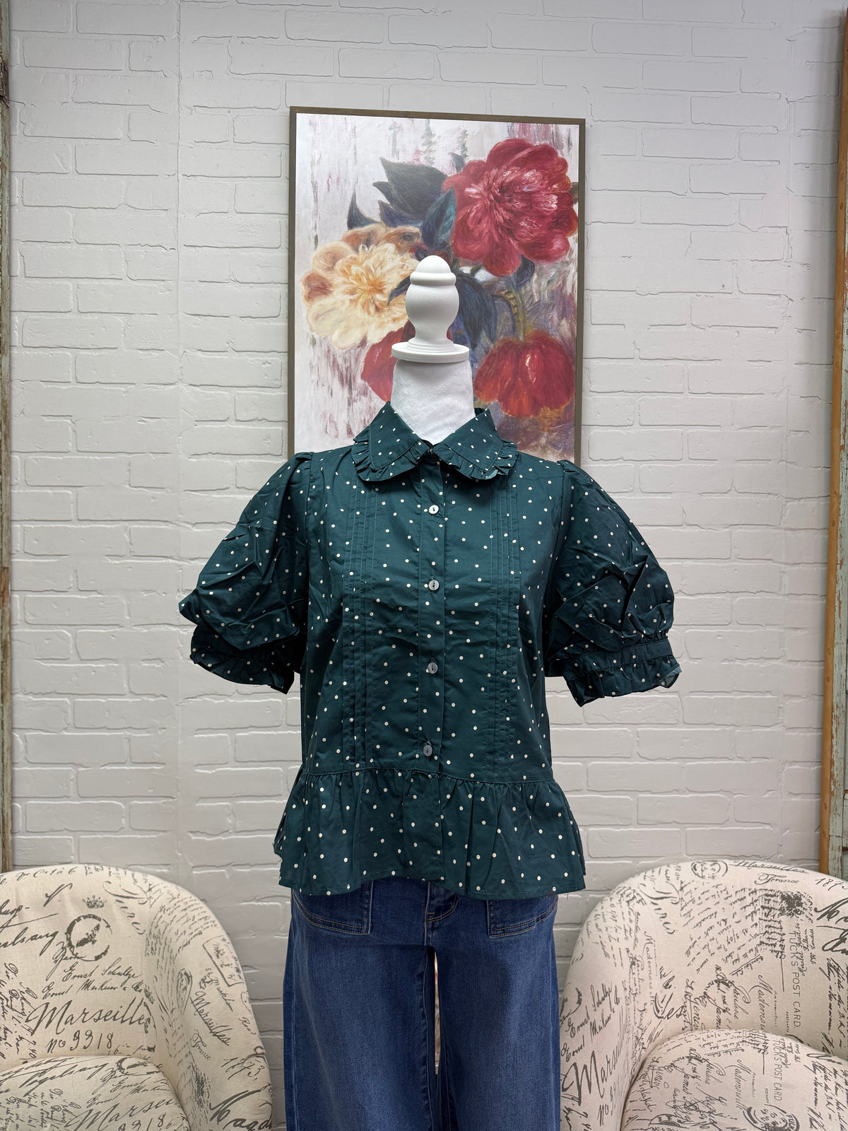 Green Polka Dot Peter Pan Top