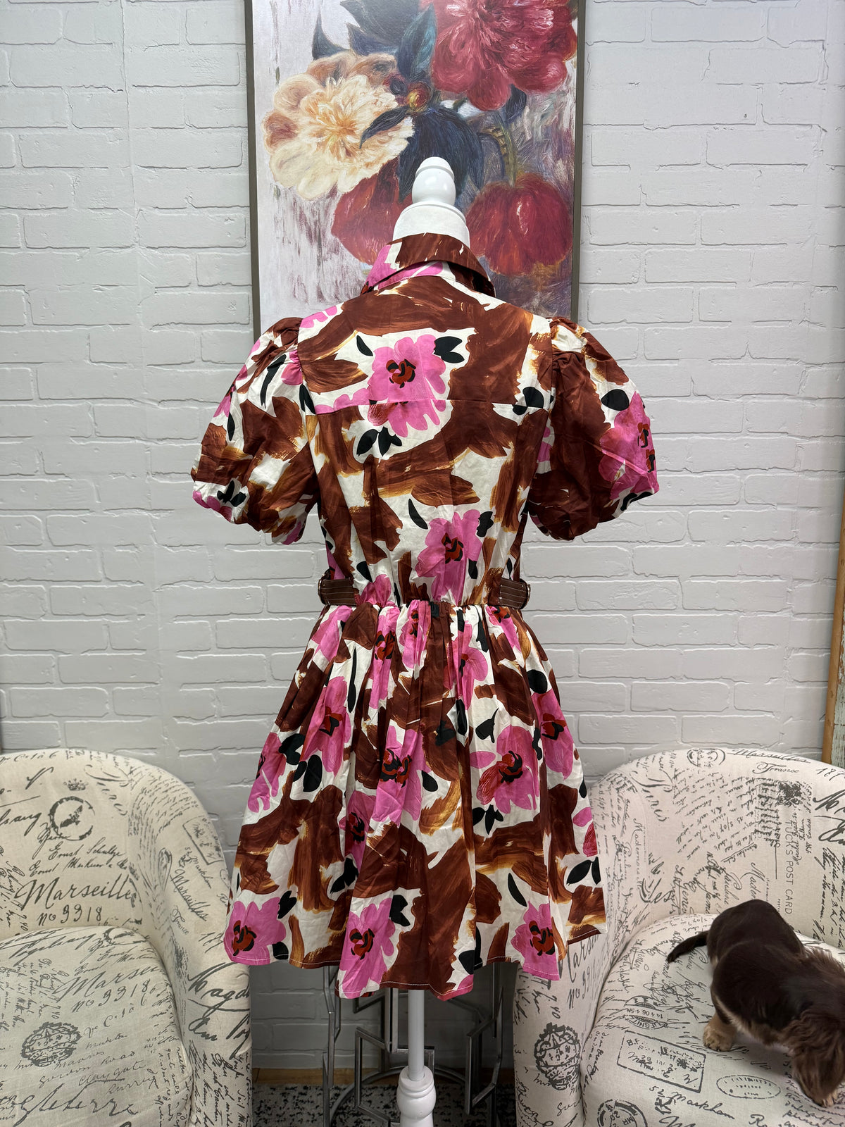 Pink & Brown Floral Mini Dress