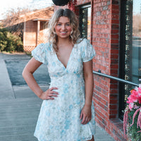 Blue & Cream Floral Mini Dress