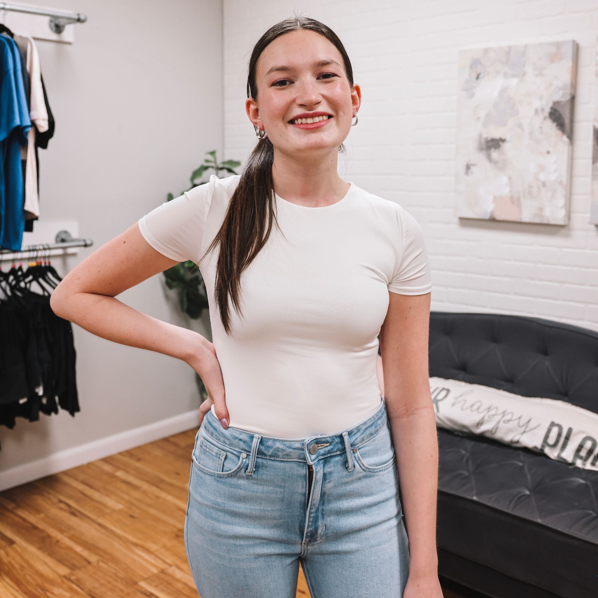 White Round Neck Bodysuit