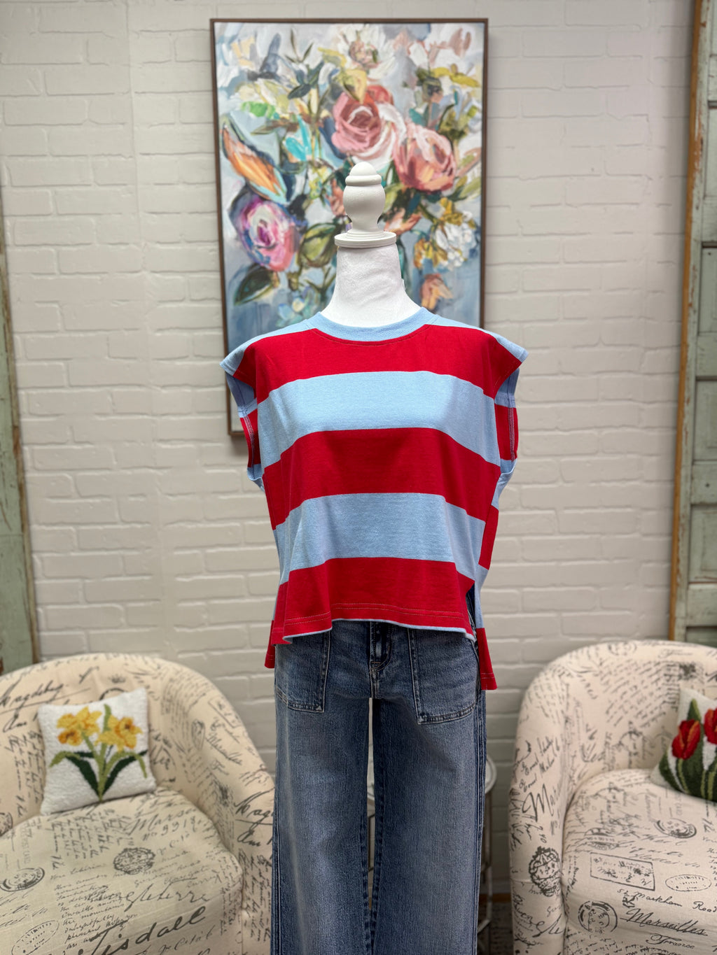 Red & Blue Striped Top