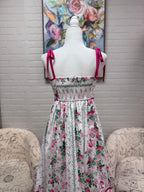 Cream & Pink Floral Midi Dress